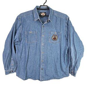Mens Harley-Davidson 105 Years Denim Shirt Button Up Long Sleeve 100% Cotton 2XL